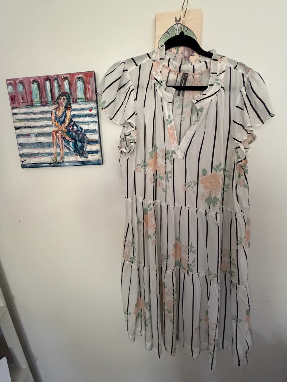 Anthropologie XL Floral Stripe Tiered Ruffle Midi Dress